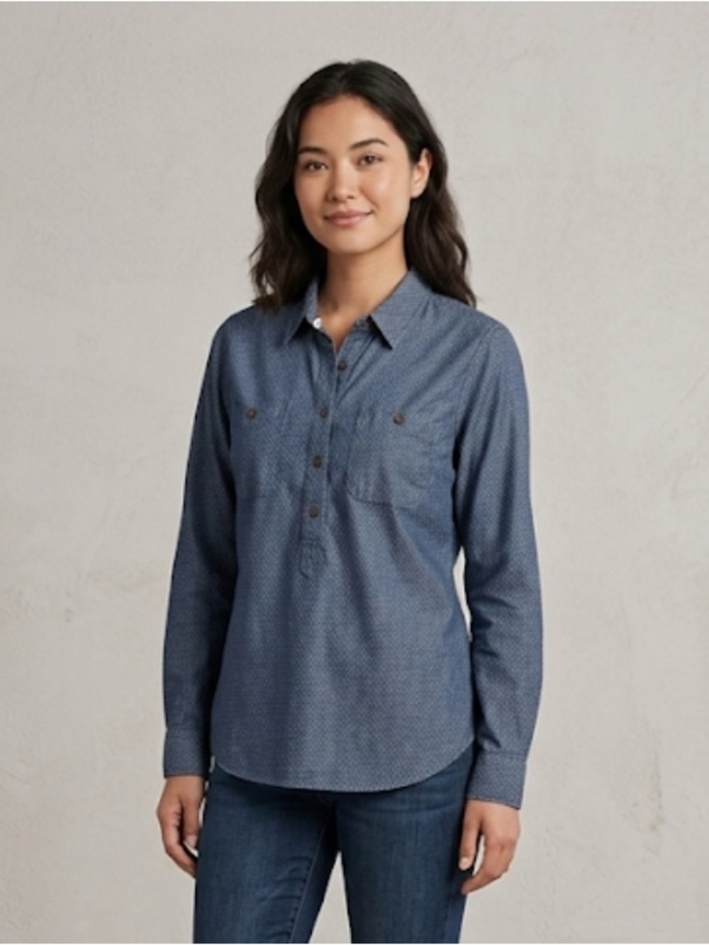 Tom’s Blue Long-Sleeve Button Pullover Shirt
